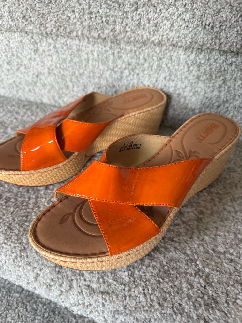 Born Women's Orange Patent Crossover Wedge Slides